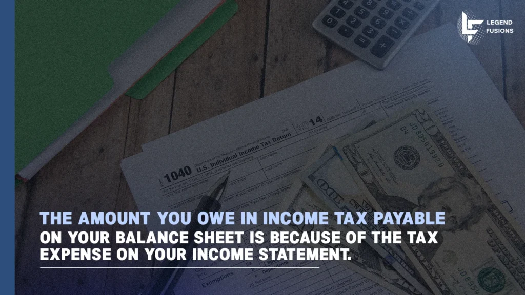 Income tax payable on balance sheet reflects tax expense from income statement